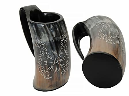 16Oz. Norse Compass Genuine Horn/Wood Viking Style Tankard Grog/Ale/Wine/Mead Drinking Mug