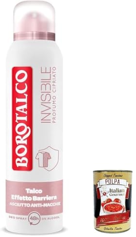 6x Borotalco, Rosa Invisible Spray Deodorant, Formel ohne Alkohol mit Talk der Barriereeffekt, erfassen und überträgt keine LAIONS 48H Pulver Parfüm 150 ml + Italian Gourmet Polpa 400g