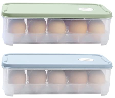2 Stück Eierbox, Transportbox, 10 Eier Eieraufbewahrungsbox, KühlSchrank Eier Behälter mit Deckel, für Kühlschrank, Küche, Picknick Eier Box, Blau Grün