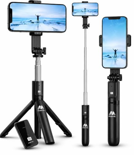Mobitel Selfie Stick Tripod with Wireless Remote for iPhone Samsung Android GoPro, 3 in 1 Bluetooth Phone Tripod Stand, Extendable 72.5cm Portable Selfie Stick 360° Rotation for Travel Vlogging