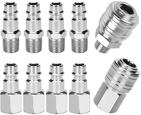 Lot de 10 raccords rapides BSP 1/4 - Style allemand - Adaptateur de tuyau - Raccord de tuyau - Connecteur d'air pour tuyaux, raccords, tuyau d'air, compresseur
