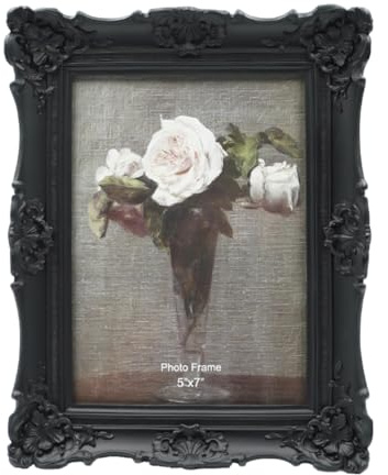 CISOO Vintage-Bilderrahmen, 12,7 x 17,8 cm, antiker kunstvoller schwarzer Bilderrahmen, für Tischplatte und Wanddekoration, dekoratives Blumendesign, Retro-Heimdekoration, Fotogalerie-Kunst