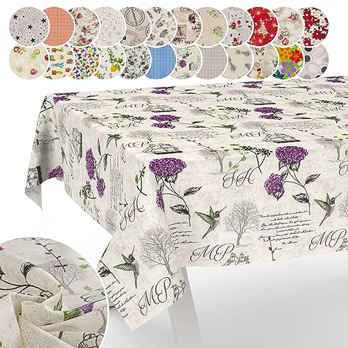 Tischdecke aus Stoff Textil abwaschbar Tischwäsche Tischtuch Baumwolle Polyester Hydrangea Purple 100x140cm In-/Outdoor Tischdecke