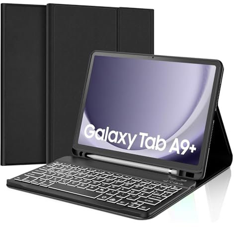JADEMALL Custodia con Tastiera per Samsung Galaxy Tab A9+/A9 Plus 11 SM-X210/X216/X218, Italiana-QWERTY Tastiera Bluetooth Retroilluminata con Portapenne, Nero