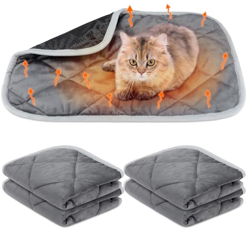 BBTO 4 Pack Selbstheizende Haustiermatten Selbstwärmende Hundematten Reflektiert Wärme Warmes Wärmekissen Waschbares Hunde Katzen Kistenbett Mattendecke für Außen Innen(Grau,40 x 50 cm)