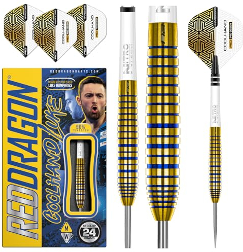 RED DRAGON Luke Humphries TX3 Gold SE 24 Gramm Premium Wolfram Steeltip Dart Set mit Flüge und Schäften