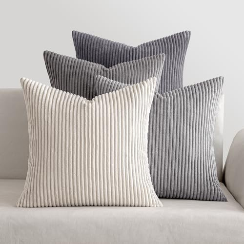 MIULEE Kissenbezug 50x50 4er Set Kordsamt Kissenhülle sofakissen Dark Grey | Weiche Kissenhülle Dekorative Sofakissen Quadratische Dekokissen Zierkissenbezug Gestreifte Kissenbezüge für Wohnzimmer
