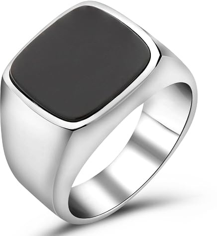 Tony Fein Siegelring Onyx Stein Schwarz Massiv 925 Silber Poliert Gestempelt für Damen und Herren Made in Italy