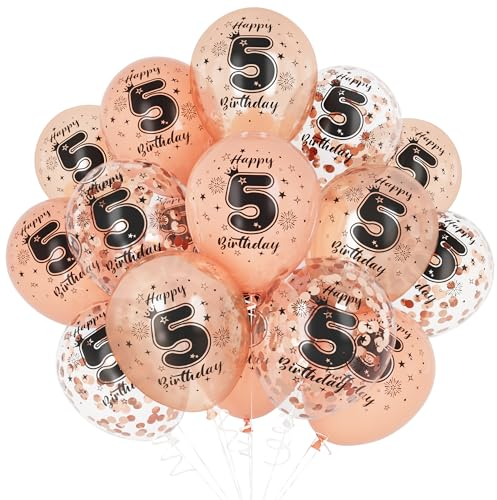 Unisun 5. Geburtstag Luftballons, 5 Jahre Geburtstag Dekorationen für Mädchen, Happy Birthday Rose Gold 5 Jahrestag Ballons Deko für Geburtstag Party Supplies
