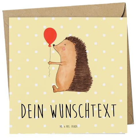 Mr. & Mrs. Panda Personalisierte Postkarte Igel Luftballon - Geschenke, Karte, personalisiert, Ballon, Karten, Grußkarte, Glückwunsch, Herzlichen, Lustige Sprüche, Geburtstag, Happy Birthday