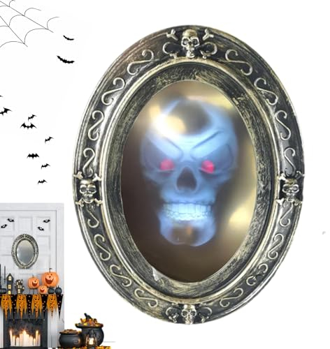 Bewegungsaktivierter Halloween-Spiegel, gruseliger Spukspiegel mit Sprechen, ovaler Spukspiegel, Horror-Requisite, gruselige -Dekorationen für Partys