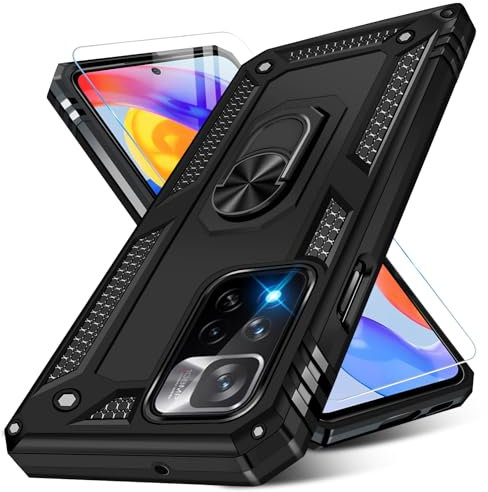 Vaki Handyhülle für Xiaomi Redmi Note 11 Pro Hülle mit Schutzfolie, Schutzhülle Note 11 Pro 5G mit 360° Metall Ring Ständer Stoßfest Bumper für Redmi Note 11 Pro Case Cover (Schwarz)