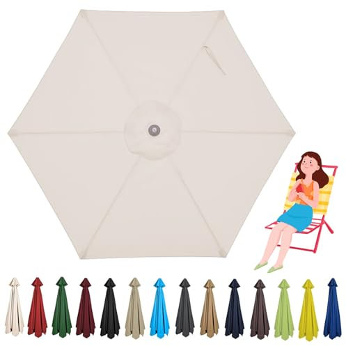 Auvent de Rechange pour Parasol de Terrasse Toile de Parasol Deporté 6 Baleines 2.0m/2.5m/2.7m/3.0m Tissu de Rechange Table de Marché Housse de Rechange pour Parasols de Jardin Lavable(Blanc cassé,3,0