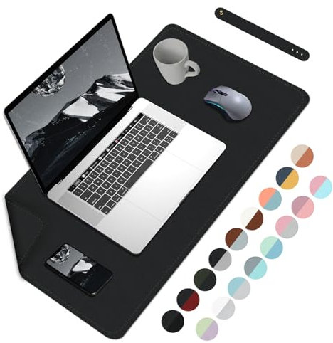60cmx35cm Büro-Schreibtischunterlage, Doppelseitige Schreibtischunterlage, Wasserdichte PU-Leder Schreibtischunterlage, Laptop-Matte & Mauspad für Heim & Büro - Schwarz
