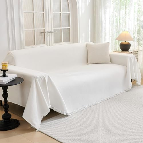 MYSKY HOME Kratzschutz für Sofa, Sofabezug 1/2/3/4 Sitzer, Sofa Überzug Sofaschutz Katze, Sofaüberwurf Couchschutz für Haustiere Haare Kinder Hund Katze Kratzer, sofaüberwürfe 180 * 340cm, Weiß