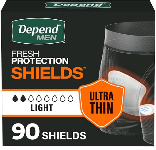 Depend Shields Inkontinenzeinlagen für Herren, leichte Saugfähigkeit, 90 Stück (Verpackung kann variieren)