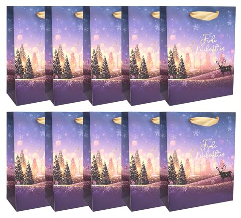 Idena Geschenktüten Frohe Weihnachten, 10 Stück, 25 x 34 x 9 cm | Papiertüten für Weihnachten, Geschenktaschen, 90923