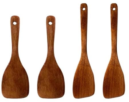 GUTERTOP 4 Stück Pfannenwender Holz Spülmaschinenfest, Olivenholz Kochlöffel Holz, Holzschaber Küche, 33 cm Holzspatel Zum Kochen Langem Griff, Hitzebeständig Holzlöffel