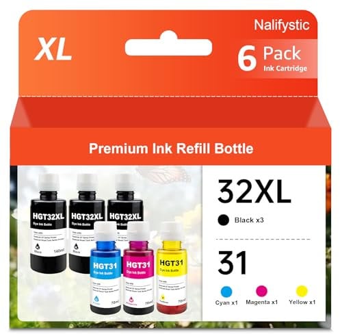 Nalifystic 31 32XL Lot de 31 flacons d'encre 32XL pour Smart Tank 5105 7006 7305 Smart Tank Plus 315 455 515 (3BK 1C 1M 1Y)