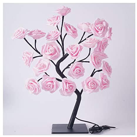 Arbre Scintillant, LED de Table, bonsaï, lumière de Rosier, Prise USB, Lampe de Table, Fleur féerique, veilleuse, Arbre Spirituel pour décoration de Chambre à Coucher de Noël (Rose 24 Lumières Rose)