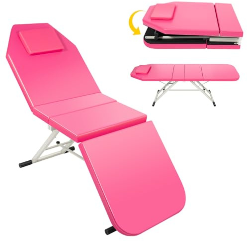 DHQCQL Table de massage pliable à 3 positions avec coussin, 180 x 60 x 60 cm, lit de massage portable pour physiothérapie, tatouage et spa, jusqu'à 250 kg, rose