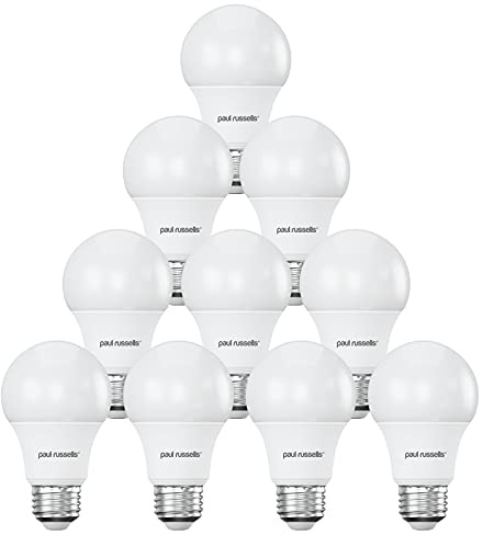paul russells LED GLS Lights Edison Screw E27, 60w Equivalent, 8Watt 806LM LED Bulbs, 4000K Cool White, Classic Frosted A60 Standard ES Energy Saving (Not Dimmable) Large Globe Lamps, Pack of 10
