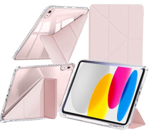 A-BEAUTY Custodia Compatibile con iPad (A16) 11a/10a Generazione (2025/2022) Cover Trasparente Antiurto con Portapenne & Staffe Adattatore, Supporto Trifold 6 in 1 a Forma di Y, Rosa