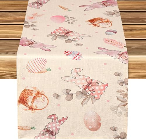 Yibat TischläUfer Ostern Rosa Ostern Deko Deko Ostern Saisonale Rosa Hase FrüHling Ostern Küche Tischdekoration Urlaub Party Dekor 40x180cm