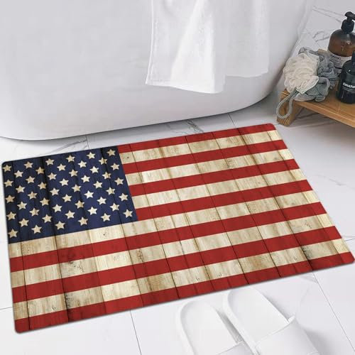 FSDGY Badvorleger Fußmatte Flauschig Teppich Badezimmerteppich Duschmatte für Bade & Wohnzimmer Schlafzimmer,Amerikanische Flagge USA, Unabhängigkeitstag-Konzept und beschädigt,60x90 cm