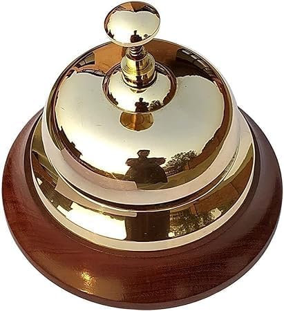 Campanello di servizio in ottone con base in legno, campanello da banco per ufficio reception hotel