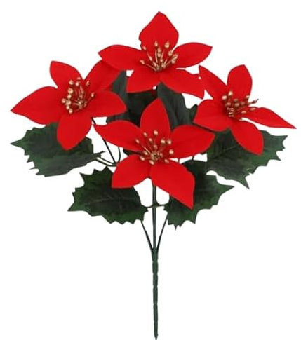 Nvzi Künstliche Weihnachtssterne, 5 Stück, 5 Köpfe, 27,9 cm, Weihnachtssterne für Zuhause, Veranda, Weihnachtsbaum, Garten, Innen- und Außenbereich, Weihnachtsdekoration, Rot, 5 Stück