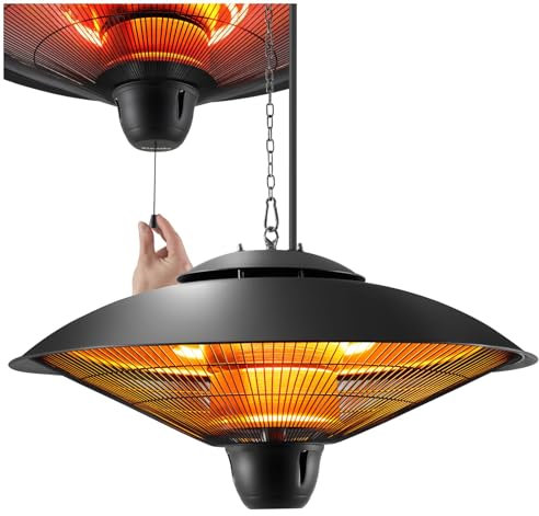 tectake® Chauffage exterieur terrasse Radiateur Electrique Chauffage Electrique Halogène Infrarouge Radiateur de plafond économique 1250 W & 2500 W pour Jardin, Extérieur, Balcon, Chambre, Salon