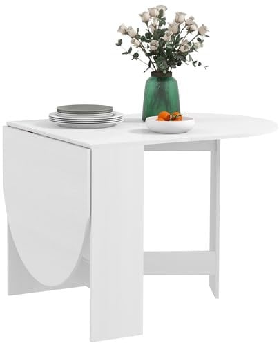 HOMCOM Klappbarer Esstisch, Klapptisch ovale Küche bis zu 6 Personen, für kleine Räume, Esszimmer, weiß