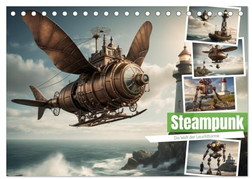 Steampunk - Die Welt der Leuchttürme (Tischkalender 2026 DIN A5 quer), CALVENDO Monatskalender: Leuchttürme in einer Steampunk Umgebung (CALVENDO Technologie)