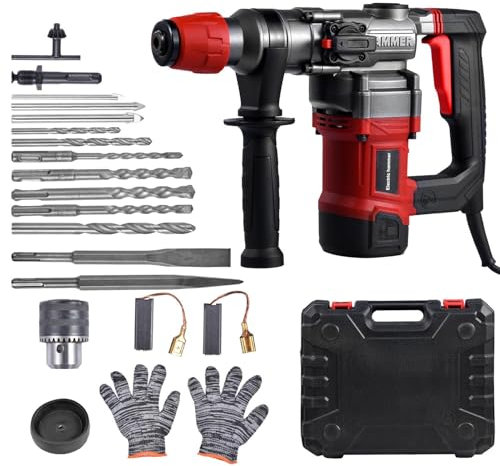 Jack Hammer, Hammer Drill - Vibration Control Electric Drillage 2000W with Safety Clutch - 3 Modes Heavy Duty Concrete Tools, Includes Bits, Flat/Point Scissors