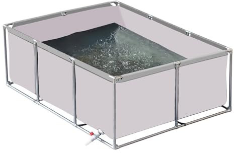 uofgcru Zuchtbecken Teich Segeltuch Rahmen Fischteich, Aquarium-Pool Mit Ablassventil, Für Die Wasserspeicherung, Fischzucht, Garnelenzucht, Hydroponische Pflanzen(White-1×1×0.5m)