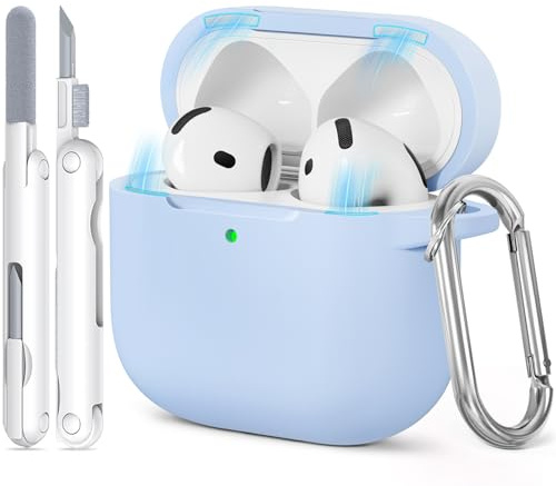 TNSNK für AirPods 4 Hülle, C-M-Sky Blue | Magnetic Lid, Weiches Silikon, unterstützt kabelloses Laden, with Clean Kit & Keychain, Leicht, Rutschfest, Kratzfest