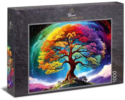Puzzle 1000 Teile Rainbow Tree - Lebensbaum Regenbogen Kosmos | Fantastischer Lebensbaum in Regenbogenfarben vor kosmischer Kulisse - Puzzle-Qualität made in Germany - Ulmer Puzzleschmiede