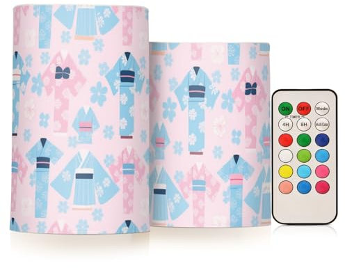 Amooorous Kimono japonais rose bleu en fleurs de cerisier décoratif LED avec lumières électroniques romantiques avec minuteurs pour Halloween Halloween alimenté par piles