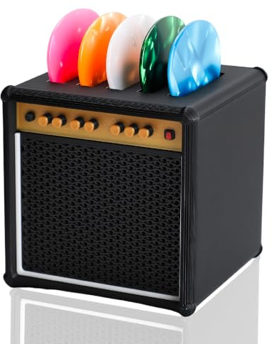 Guitar Picks Holder Box, Amp Speaker Pick Holder mit 5 Celluloid Guitar Picks, Guitar Pick Storage Box Set für Gitarre, Bass, Ukulele Spieler