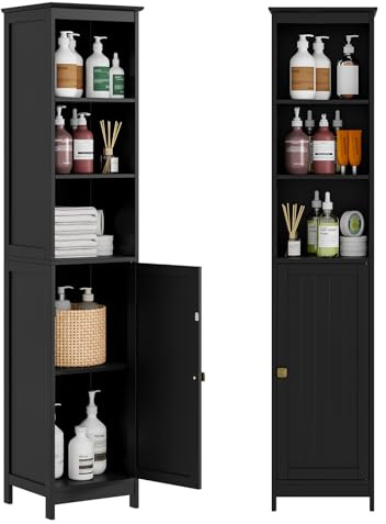 RRX Narrow Tall Bathroom Storage Cabinet,35 * 32 * 161cm (black) | Slim Cabinet with Door &Shelf, Freestanding Narrow Cabinet with Anti-Tip, Storage for Kitchen, Bathroom, Entryway