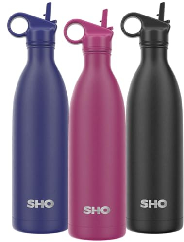 SHO Original 2.0 Insulated Stainless Steel Water Bottle (1L, Very Berry) | 2 Lids - Straw & Screw, 24H Cold, 12H Hot, BPA-Free, Carry Loop