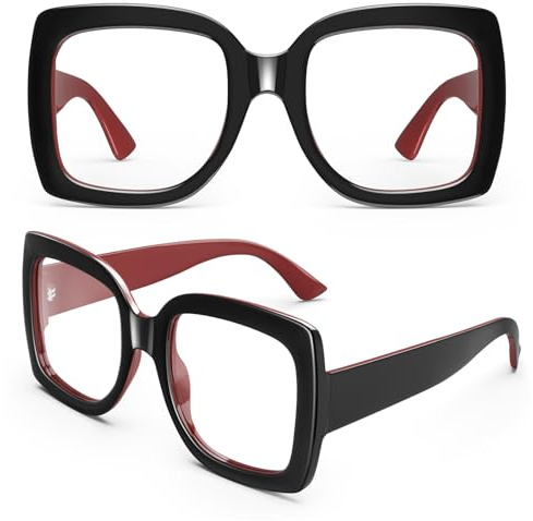 GQUEEN Übergroße Fake Brille Ohne Stärke Damen Herren Retro Mode UV400 | Leicht,Verdrehfreies Design