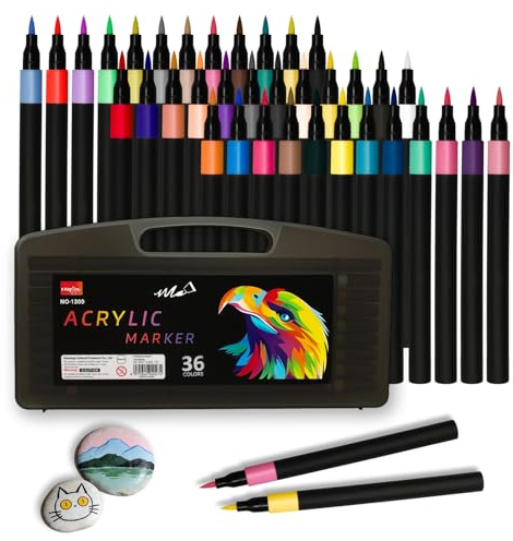 DewGulf 36 Couleurs Marqueurs Acryliques Sèchent Rapidement Sans Transparence Pour Surfaces Multiples Bois Céramique Métal Plastique Textile Art DIY Enfants