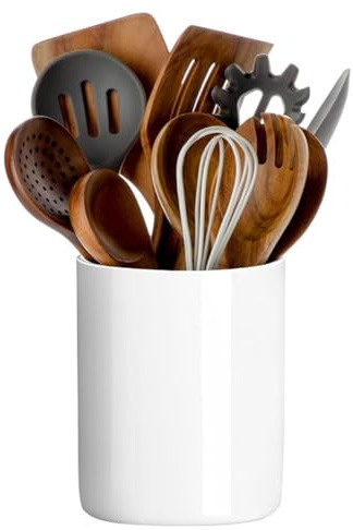 LOUIE SILNA Ceramic Cutlery Rack, Large Storage Jar, Suitable for Kitchen Countertops, Modern Kitchen Utensil Organizer, Can Hold Spatulas, (White)