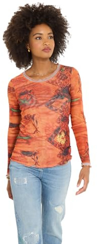 Joe Browns Women's Mock Layer Printed Mesh Top, Regular, Orange, UK 10