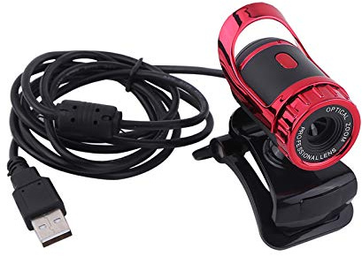 Ouitble USB 2.0 Webcam HD 360 Grad drehbare Clip-On-Webcam mit integriertem Mikrofon 0,3 MP für PC Laptop Desktop Silber Rot (Rot)