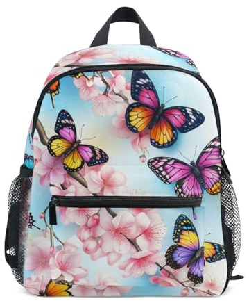 GAIREG Butterflies Cherry Tree Branches Toddler Boy Backpack with Name Tag, Little Kid's Backpacks Travel Book Bag,, Butterflies Cherry Tree Branches, 3-5 Years, Cute Backpacks