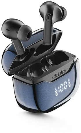 cellularline auricolari intrauricolari senza fili Key Pro ANC con cancellazione attiva del rumore, 4 microfoni, doppia connessione, display a LED e 25 ore di autonomia, nero