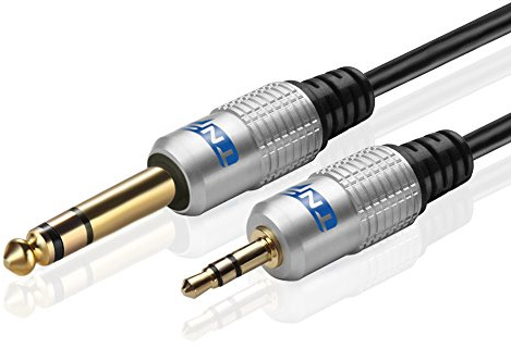 TNP Premium 6,35 mm 14 Zoll auf 3,5 mm 18 Zoll Kabeladapter (7,6 m) – Stecker auf Stecker TRS Stereo Audio Klinkenstecker Kabel Kabel Bidirektional mit vergoldetem Stecker für iPod, Laptop,